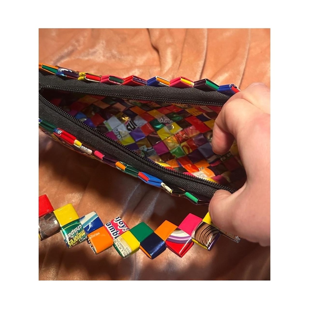 Colorful Woven Candy Wrapper Wristlet Bag - Picture 3 of 3